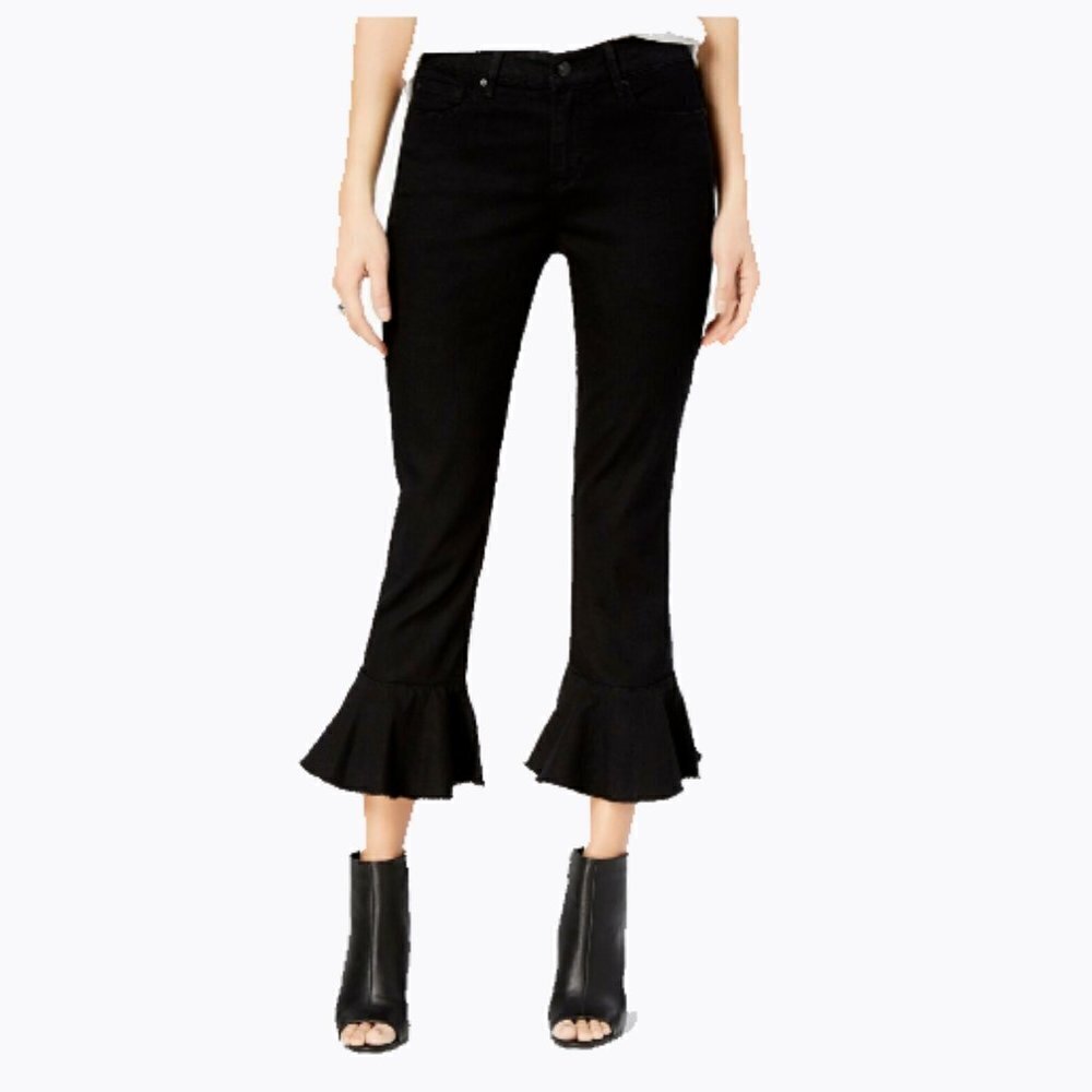 CHA CHA RUFFLE BOTTOM CROP PANTS - BLACK DAISY